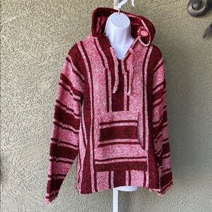 No.144 Red and White Baja Hoodie with Stripes and Hood